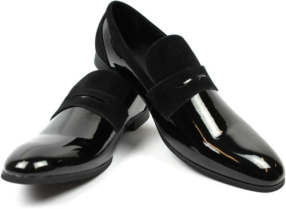 Tuxedo Black Suede Patent Leather Slip On Loafer Modern Bradley Dress Shoes by Azar