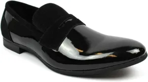 Tuxedo Black Suede Patent Leather Slip On Loafer Modern Bradley Dress Shoes by Azar