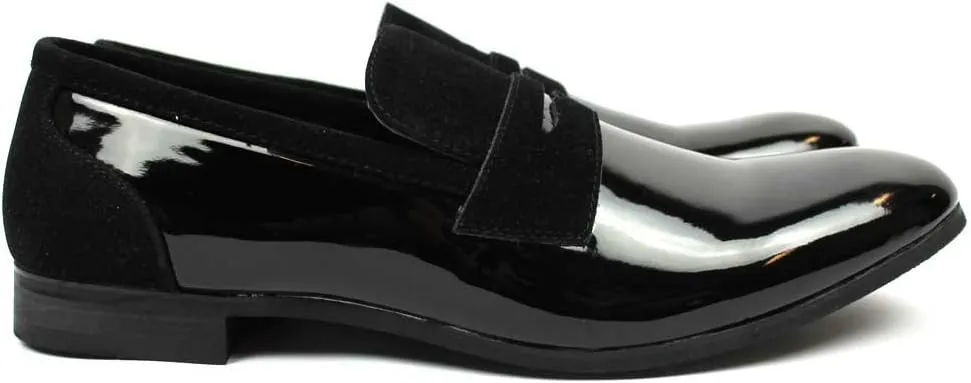 Tuxedo Black Suede Patent Leather Slip On Loafer Modern Bradley Dress Shoes by Azar
