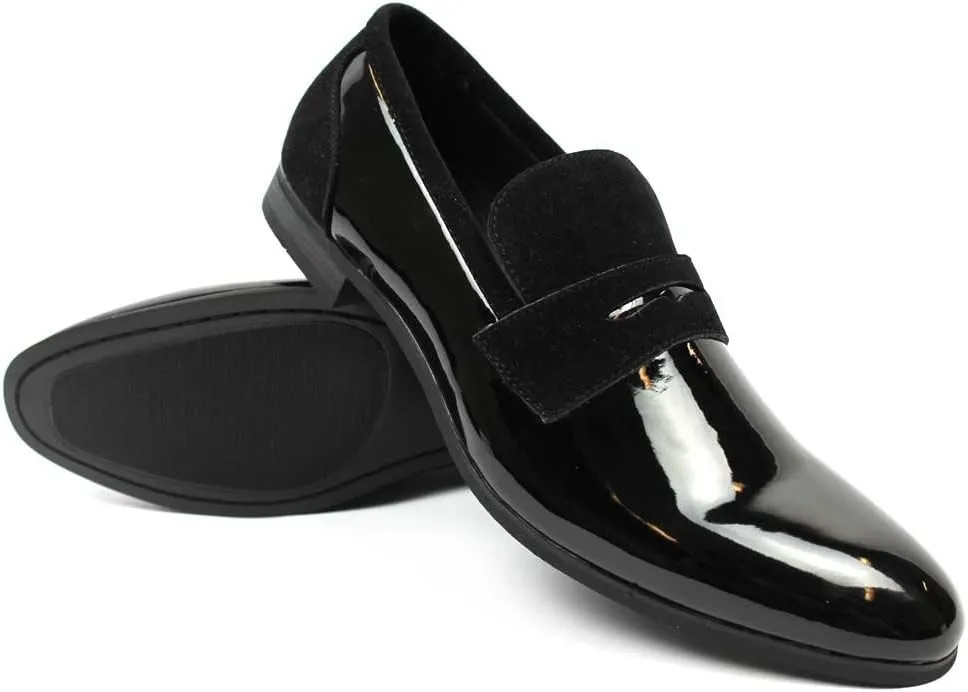 Tuxedo Black Suede Patent Leather Slip On Loafer Modern Bradley Dress Shoes by Azar