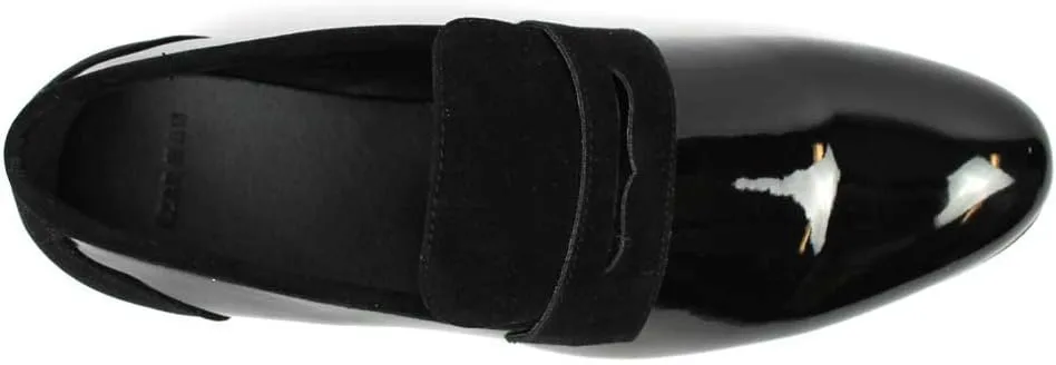 Tuxedo Black Suede Patent Leather Slip On Loafer Modern Bradley Dress Shoes by Azar