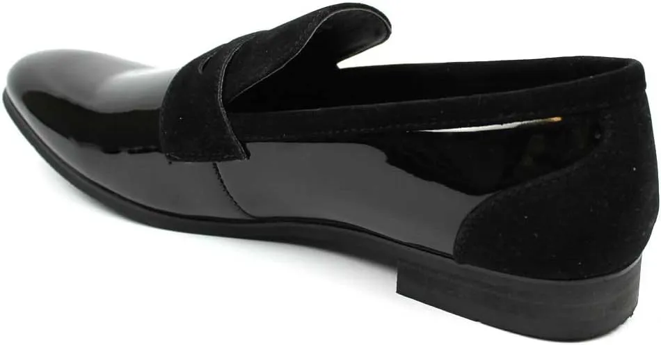 Tuxedo Black Suede Patent Leather Slip On Loafer Modern Bradley Dress Shoes by Azar
