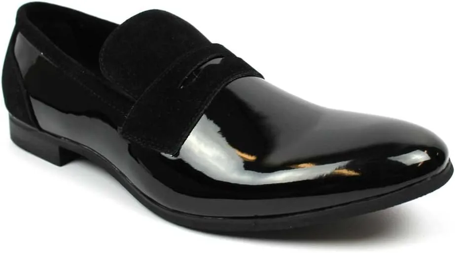 Tuxedo Black Suede Patent Leather Slip On Loafer Modern Bradley Dress Shoes by Azar