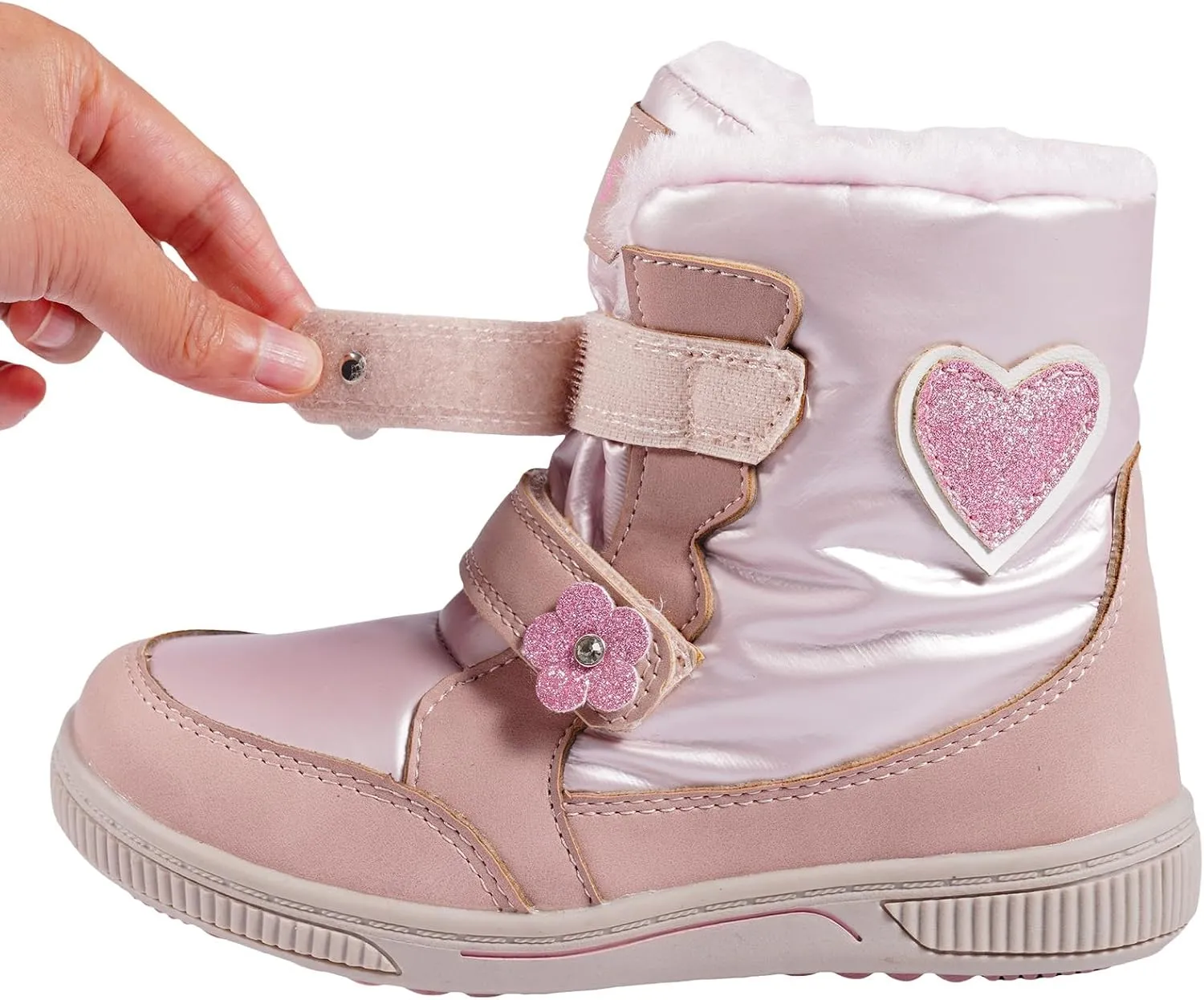 TZJS Girls Snow Boots,Lightweight Kids Warm Winter Ankle Booties Toddler Waterproof Slip Resistant Shoes For Outdoor with Faux Fur Lined
