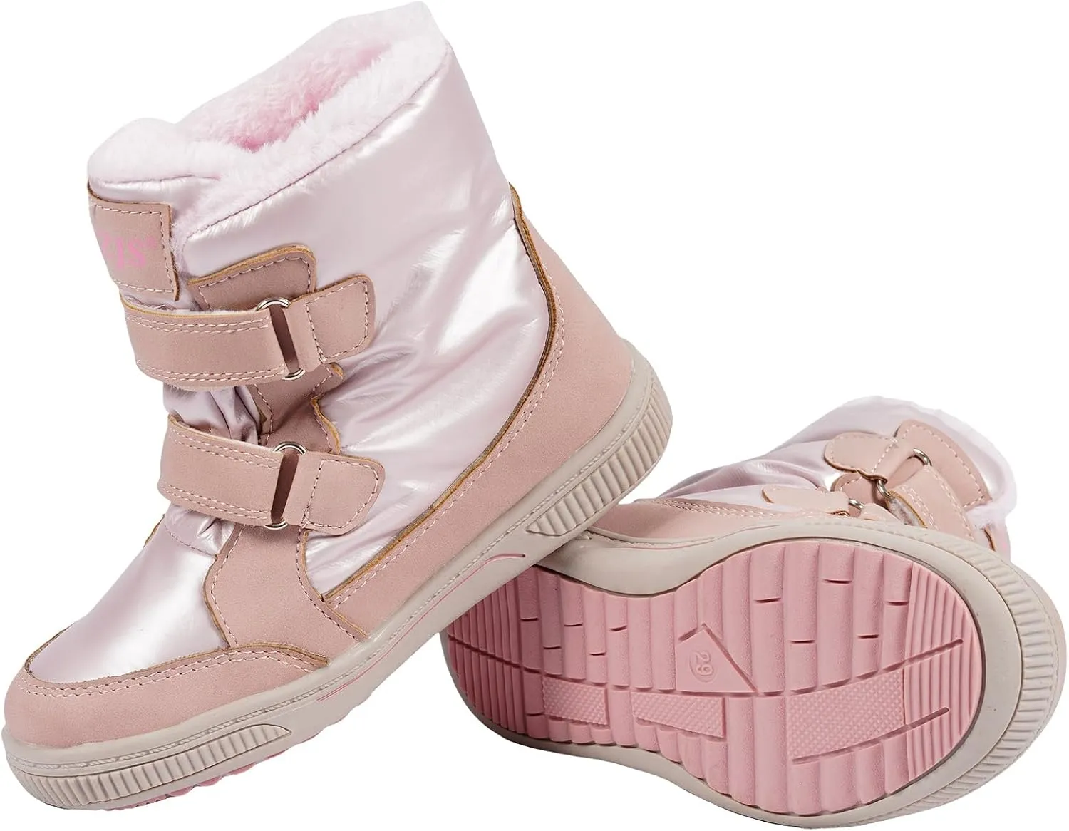 TZJS Girls Snow Boots,Lightweight Kids Warm Winter Ankle Booties Toddler Waterproof Slip Resistant Shoes For Outdoor with Faux Fur Lined