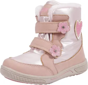 TZJS Girls Snow Boots,Lightweight Kids Warm Winter Ankle Booties Toddler Waterproof Slip Resistant Shoes For Outdoor with Faux Fur Lined