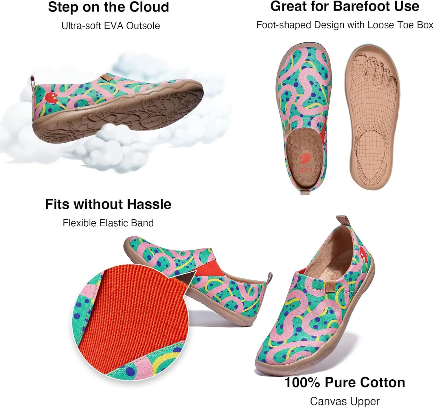 UIN Women's Slip Ons Lightweight Flats Walking Casual Loafers Travel Shoes Toledo Ⅰ Color & Geometry