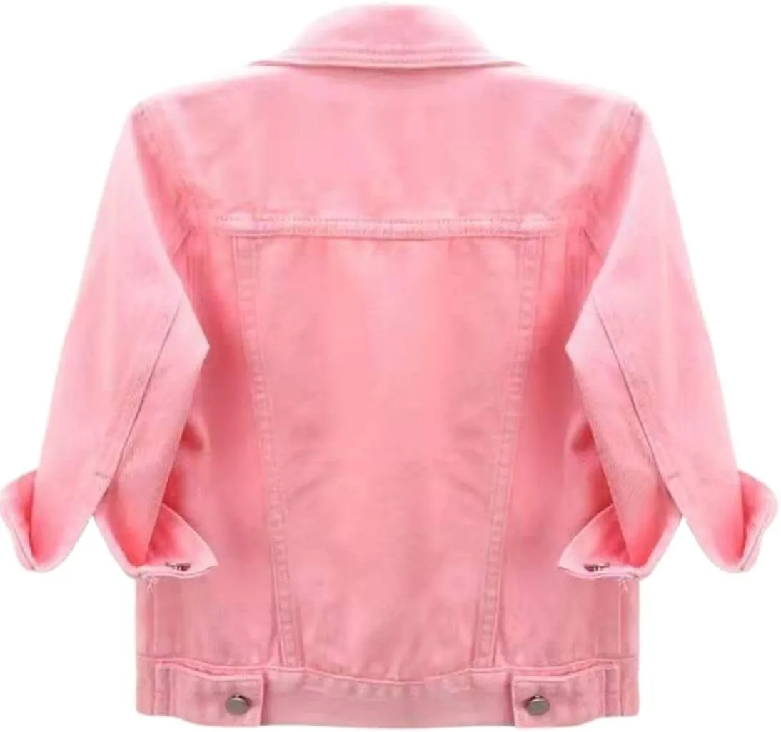 Unilexi Women's 3/4 Sleeve Colored Cropped Denim Jacket Light Wash Short Jean Jacket Trucker Coat