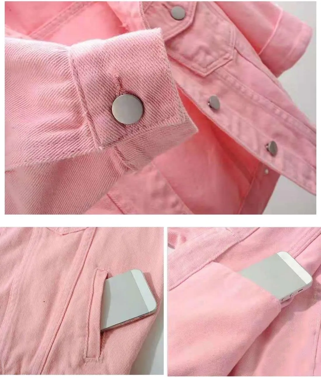 Unilexi Women's 3/4 Sleeve Colored Cropped Denim Jacket Light Wash Short Jean Jacket Trucker Coat