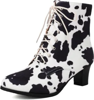 Uniquelly Women Vintage Victorian Boots Kitten Heel Lace Up Ankle Boots 70s Witch Granny Booties Side Zipper Round Toe Victorian Shoes