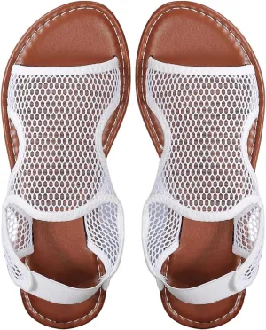 Verdusa Women's Mesh Hollow Out Sandals Cut Out Fishnet Summer Flat Open Toe Slides Sandals