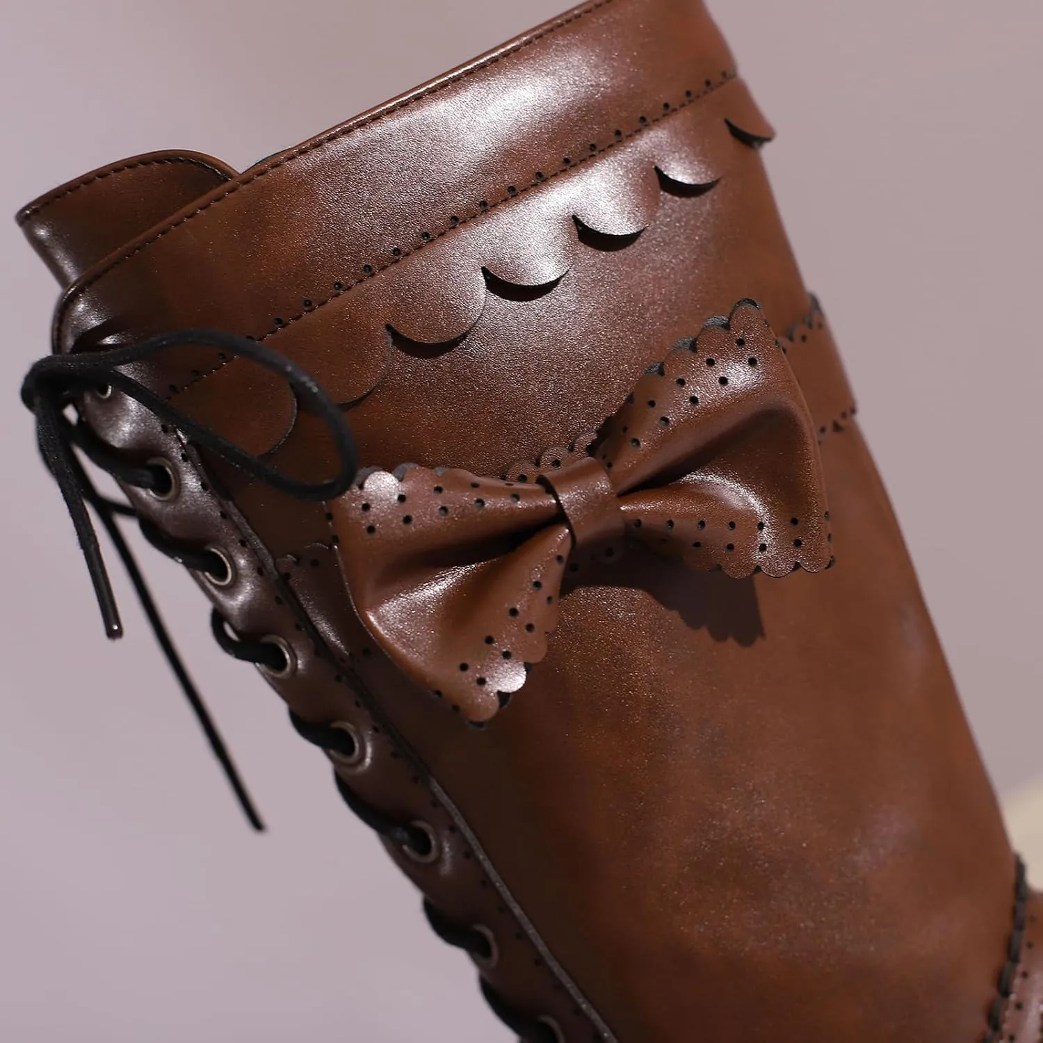 Victorian Boots for Women Vintage Bow Mid Calf Boots Costume Lace Up Goth Boots Halloween Witch Stuff Cuban Heel Mid Boots