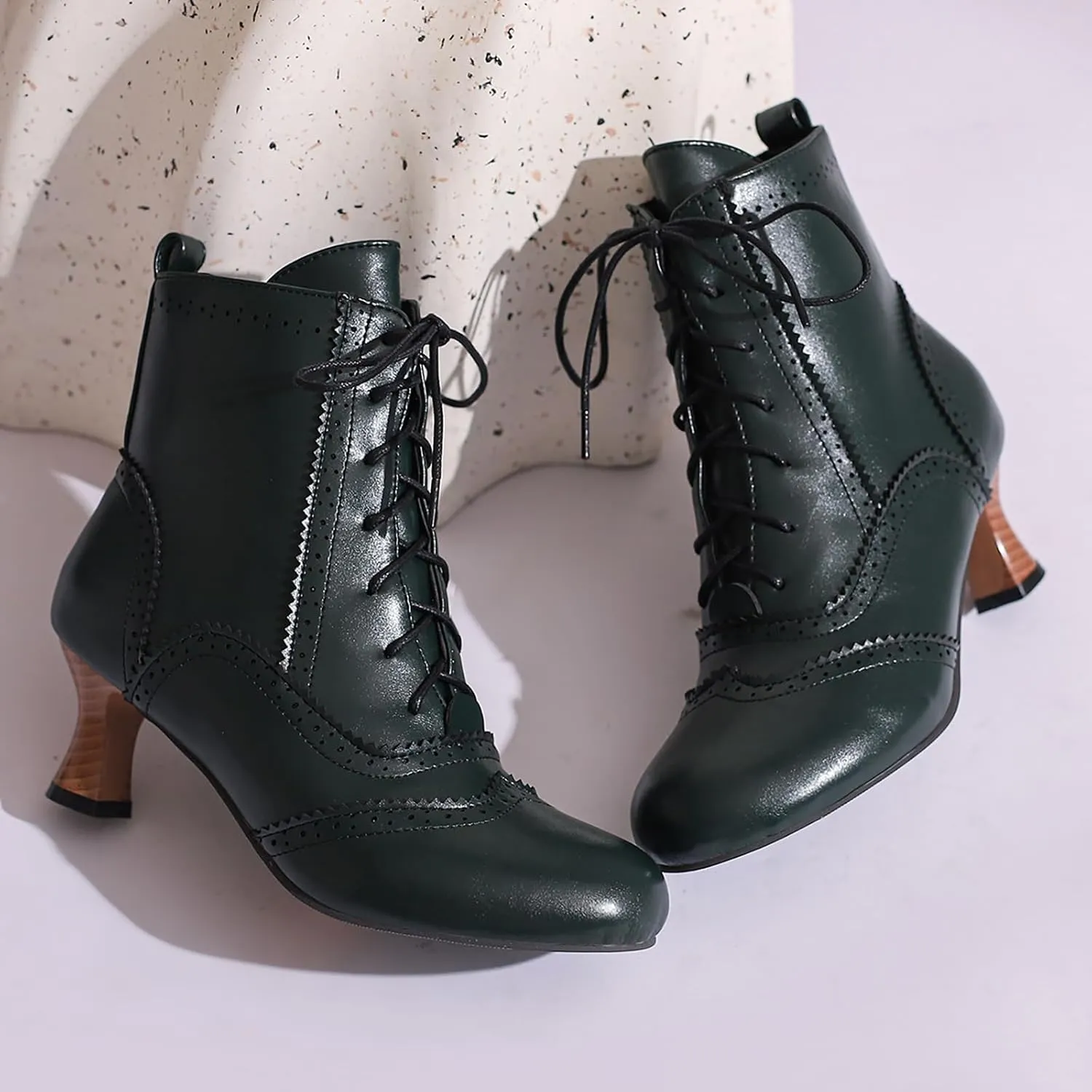 Victorian Boots for Women Vintage Lace Up Ankle-High Booties Costume Goth Booties Halloween Witch Stuff Cuban Heel Granny Boots