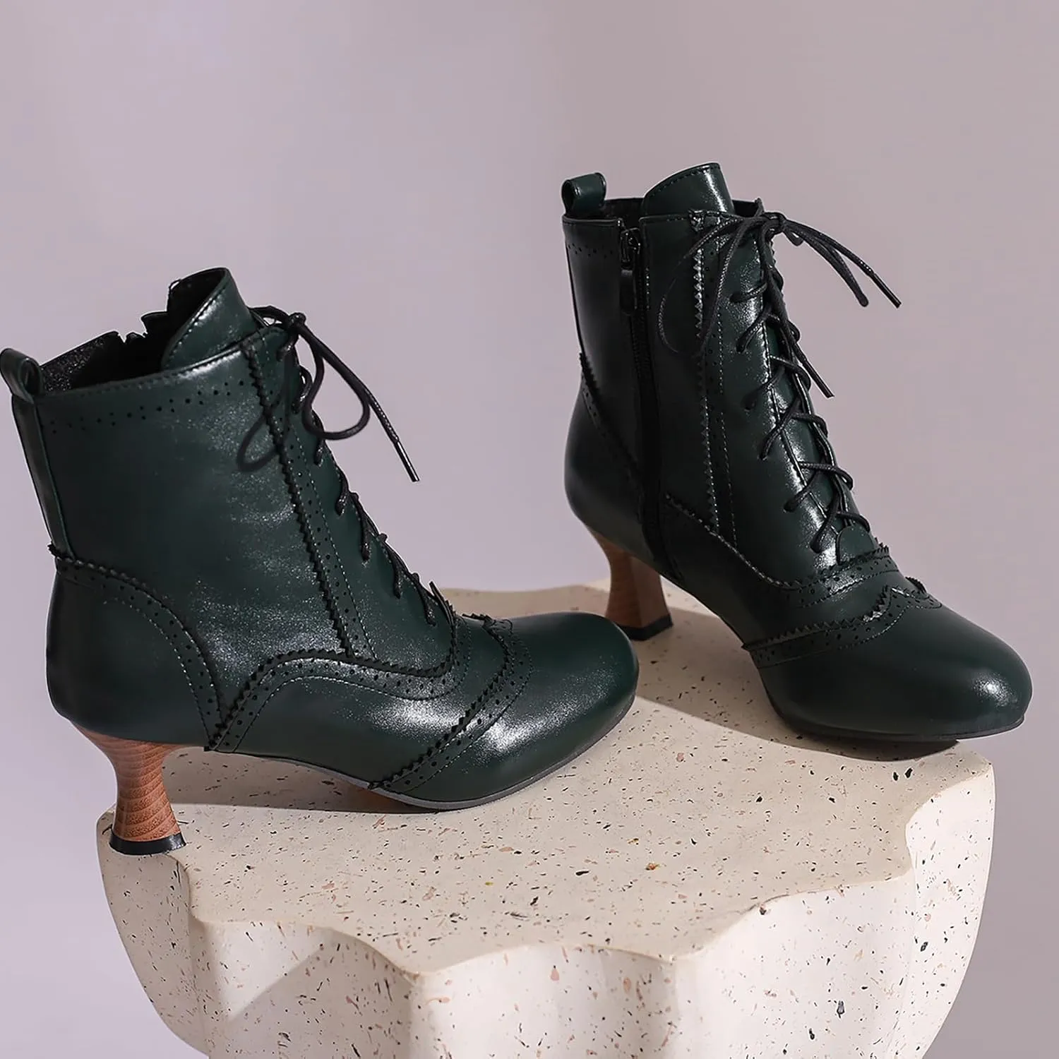 Victorian Boots for Women Vintage Lace Up Ankle-High Booties Costume Goth Booties Halloween Witch Stuff Cuban Heel Granny Boots