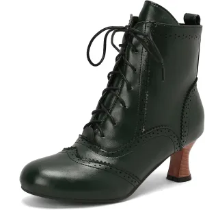 Victorian Boots for Women Vintage Lace Up Ankle-High Booties Costume Goth Booties Halloween Witch Stuff Cuban Heel Granny Boots