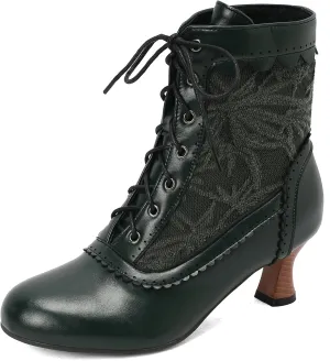 Vintage Victorian Boots for Women Kitten Heel Lace Ruffles Granny Boots Lace Up Ankle-High Booties