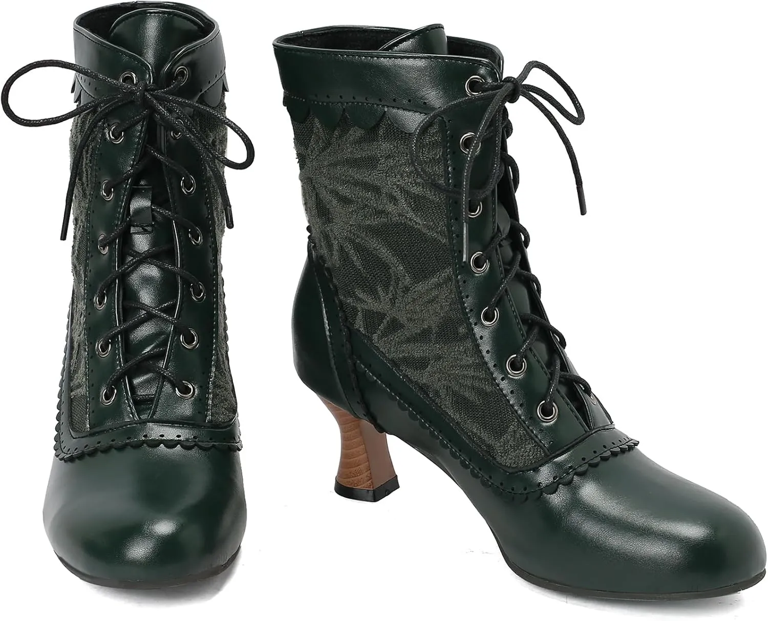 Vintage Victorian Boots for Women Kitten Heel Lace Ruffles Granny Boots Lace Up Ankle-High Booties