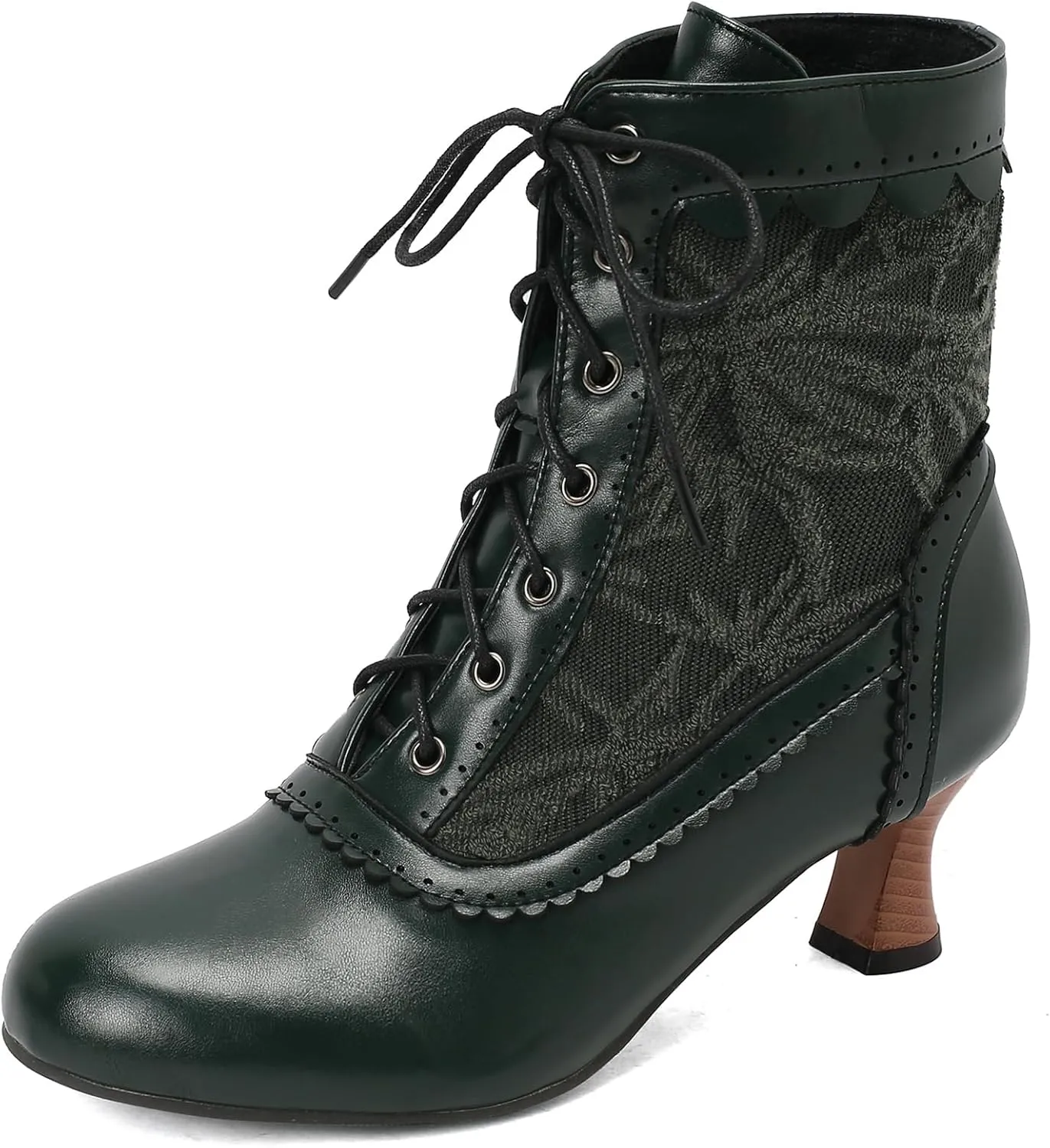 Vintage Victorian Boots for Women Kitten Heel Lace Ruffles Granny Boots Lace Up Ankle-High Booties