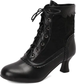 Vintage Victorian Boots for Women Kitten Heel Lace Ruffles Granny Boots Lace Up Ankle-High Booties