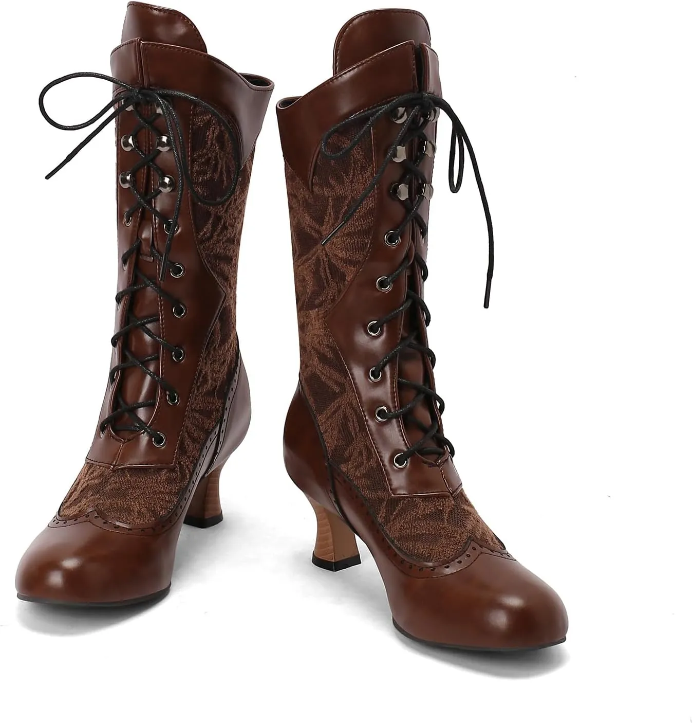 Vintage Victorian Boots for Women Mid Calf Kitten Heel Lace Granny Boots Lace Up Half Boots