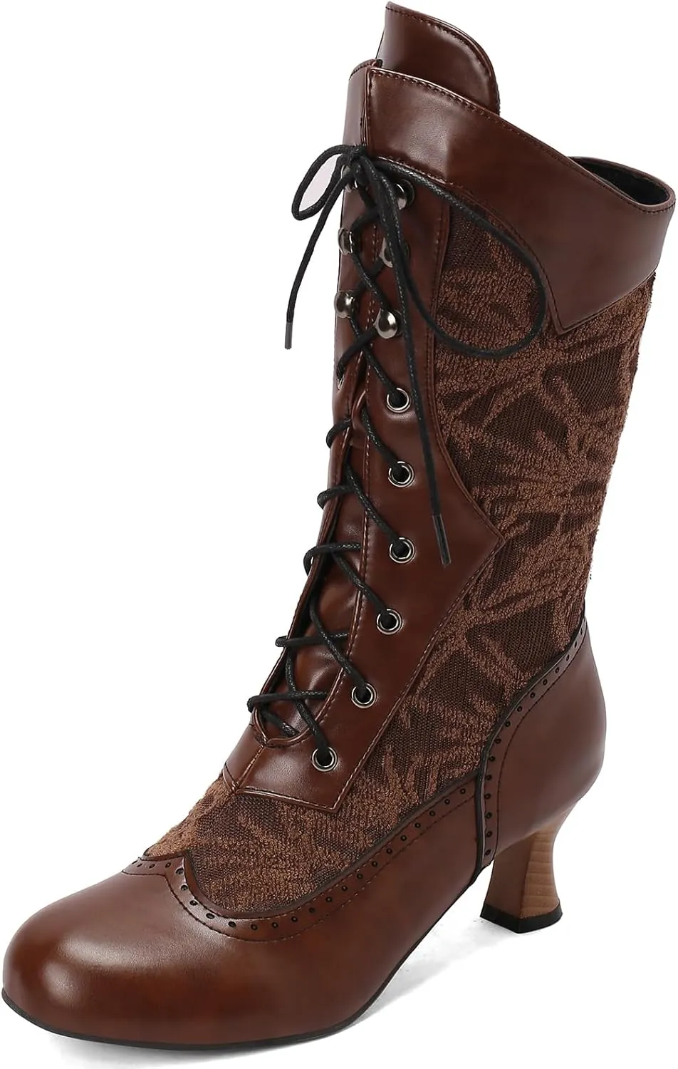 Vintage Victorian Boots for Women Mid Calf Kitten Heel Lace Granny Boots Lace Up Half Boots
