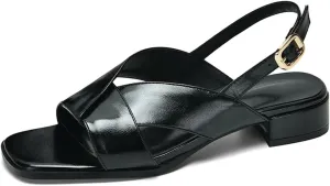 VOKLIN Women's Casual Comfort Flat Low Heels Sandals Open Toe Buckle Slingback Summer Dress Heeled Sandal