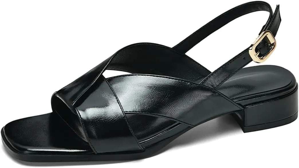 VOKLIN Women's Casual Comfort Flat Low Heels Sandals Open Toe Buckle Slingback Summer Dress Heeled Sandal