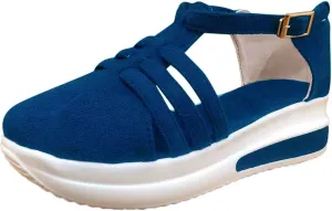 Wedge Sandals for Women Thick Bottom Flats with Arch Support Elastic Ankle Strap Closed Toe Summer Non-Slip Sandals