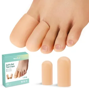 Welnove Gel Toe Cap and Protector - Silicone Toe Covers - Toe Cushions for Pain Relief, Missing or Ingrown Toenails, Corns, Calluses, Blisters (4 Large   8 Medium, Beige), FSA or HSA Eligible