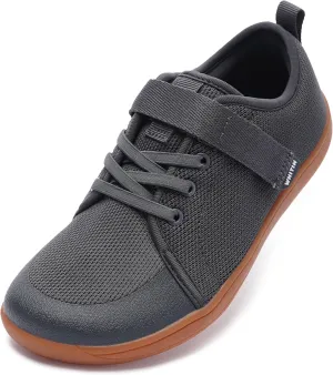 WHITIN Kids Wide Width Barefoot Shoes for Boys Girls Minimalist Toe Box Zero Drop Sneakers Size 10.5 Little Walking School Jogging Running Grey Gum 28