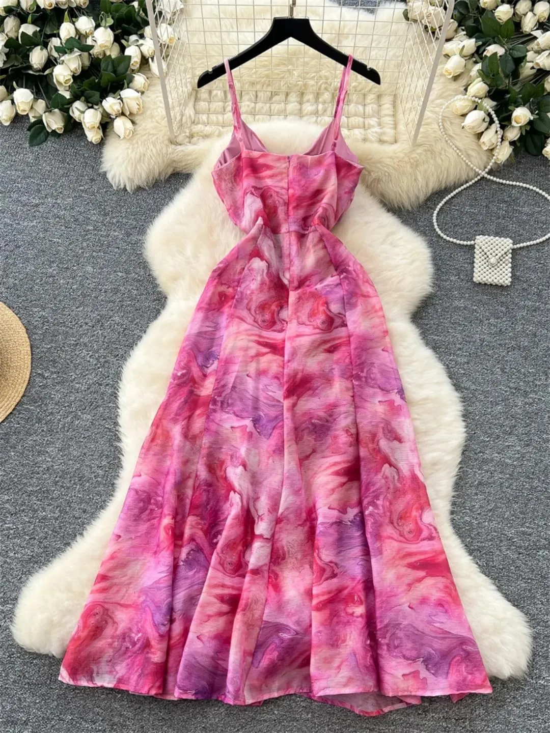 Women Backless Holiday Beach Dress Print Vintage V-Neck Slim Fit Club Party Dresses