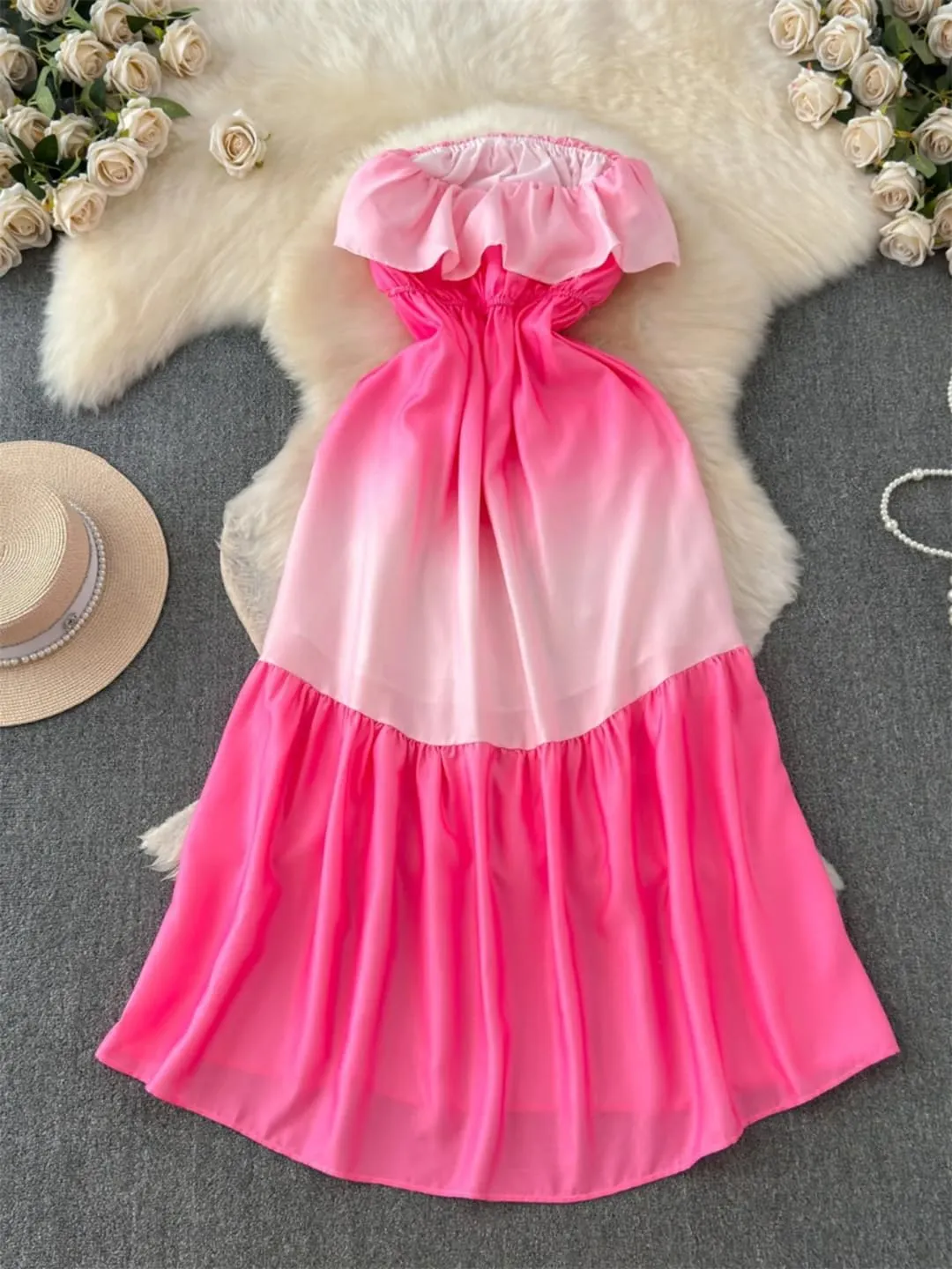Women Bohemian Backless Solid Maxi Dress Sleeveless Off The Shoulder Evening Party Robe