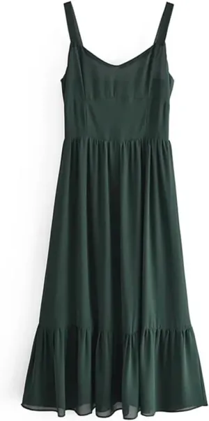 Women Floral Print Chiffon Dress Spaghetti Strap Party Midi Dresses Square Collar
