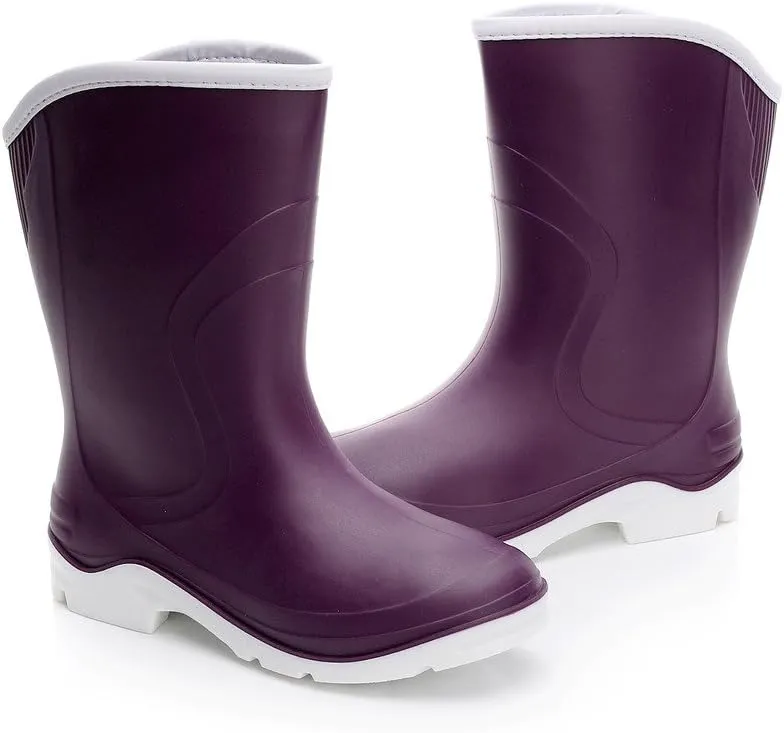 Women Half Calf Ankle Rubber Rainboots 2 Color Waterproof Boots for Garden Rain Round Toe Rainboots