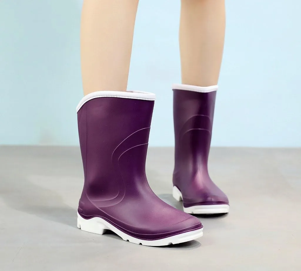 Women Half Calf Ankle Rubber Rainboots 2 Color Waterproof Boots for Garden Rain Round Toe Rainboots