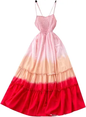 Women Holiday Beach Gradient Long Dress Spaghetti Strap Backless Dress Birthday Party Dresses