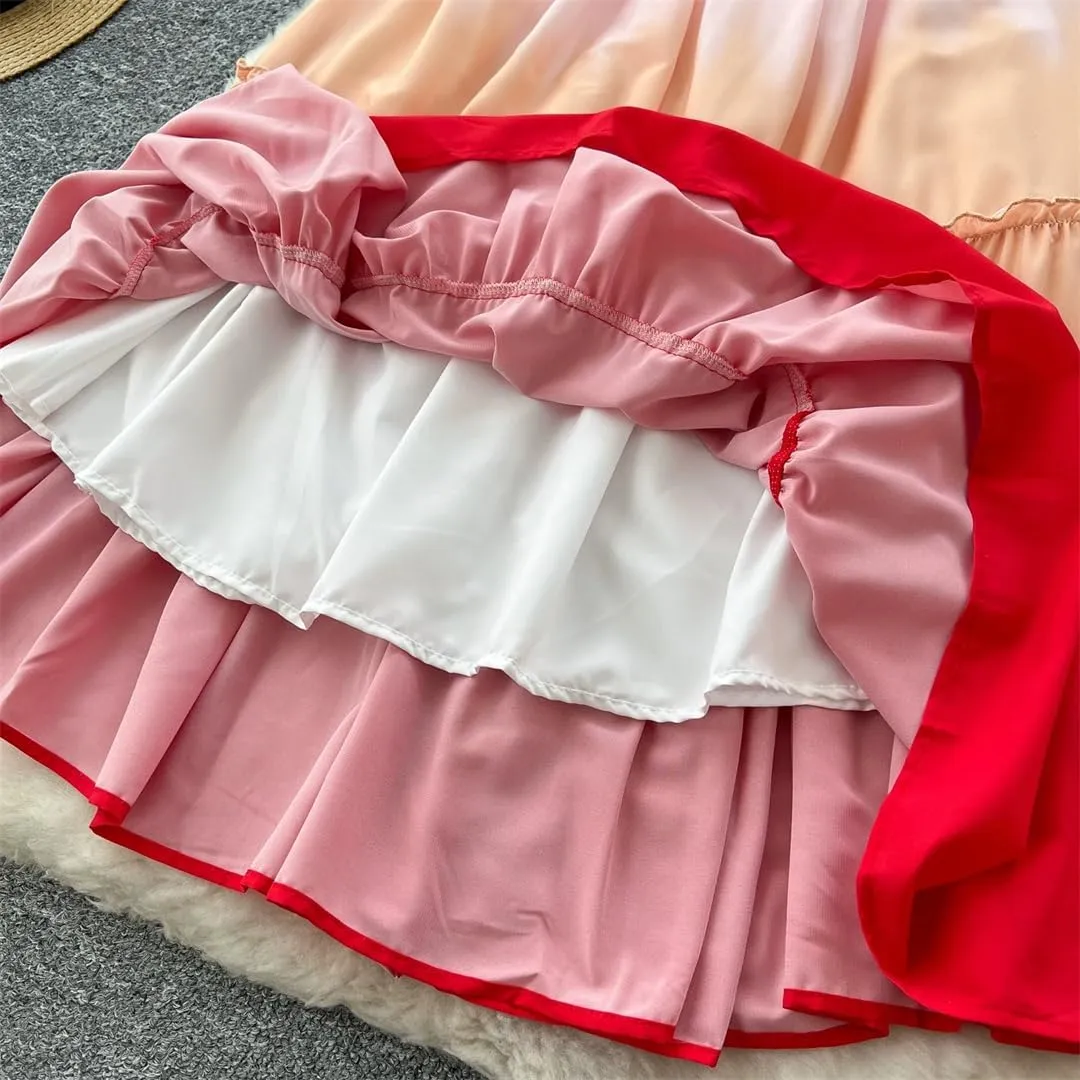 Women Holiday Beach Gradient Long Dress Spaghetti Strap Backless Dress Birthday Party Dresses