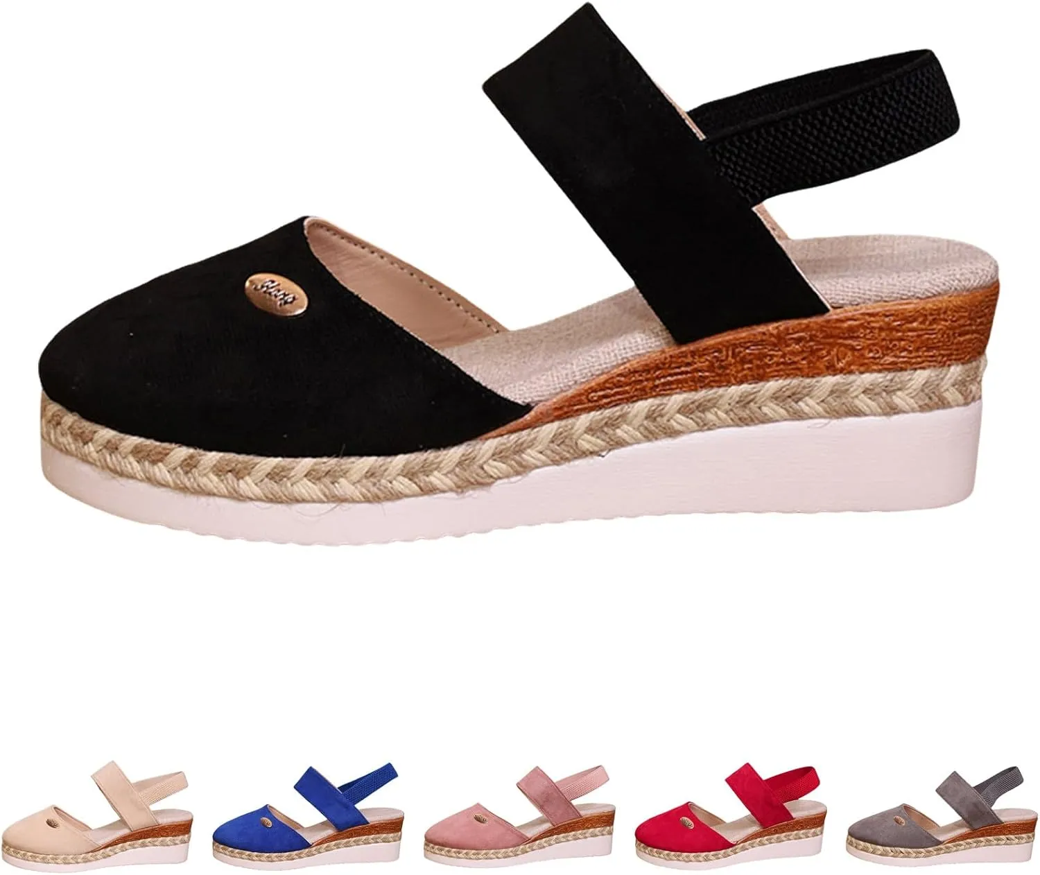 Women Sandals Solid Close Toe Wedge Heeled Sandal Casual Slip on Flats Beach Dress Slippers Comfortable Outdoor Shoes