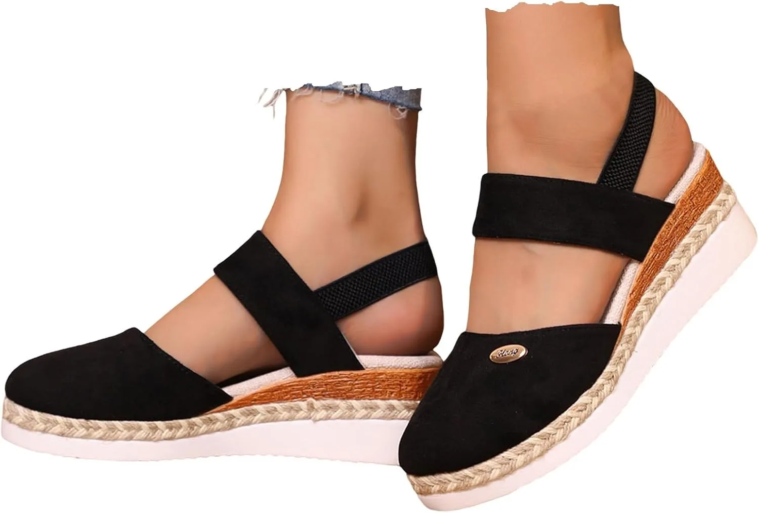Women Sandals Solid Close Toe Wedge Heeled Sandal Casual Slip on Flats Beach Dress Slippers Comfortable Outdoor Shoes