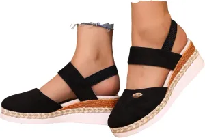 Women Sandals Solid Close Toe Wedge Heeled Sandal Casual Slip on Flats Beach Dress Slippers Comfortable Outdoor Shoes