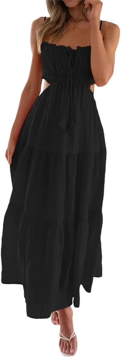 Women Sexy Spaghetti Strap Low Cut Dress Y2k Bodycon Long Dress Sleeveless Backless Maxi Dresses Going Out Party Clubwear