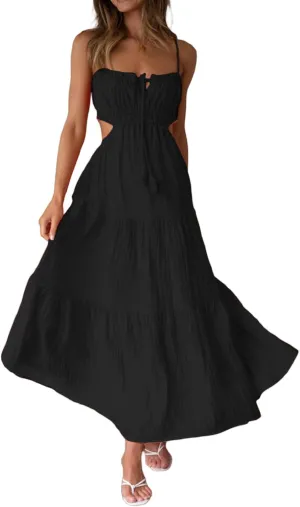 Women Sexy Spaghetti Strap Low Cut Dress Y2k Bodycon Long Dress Sleeveless Backless Maxi Dresses Going Out Party Clubwear