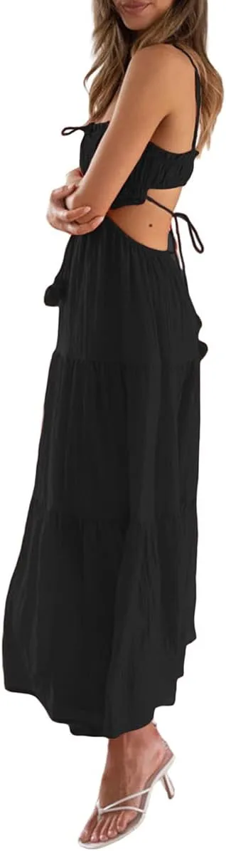 Women Sexy Spaghetti Strap Low Cut Dress Y2k Bodycon Long Dress Sleeveless Backless Maxi Dresses Going Out Party Clubwear