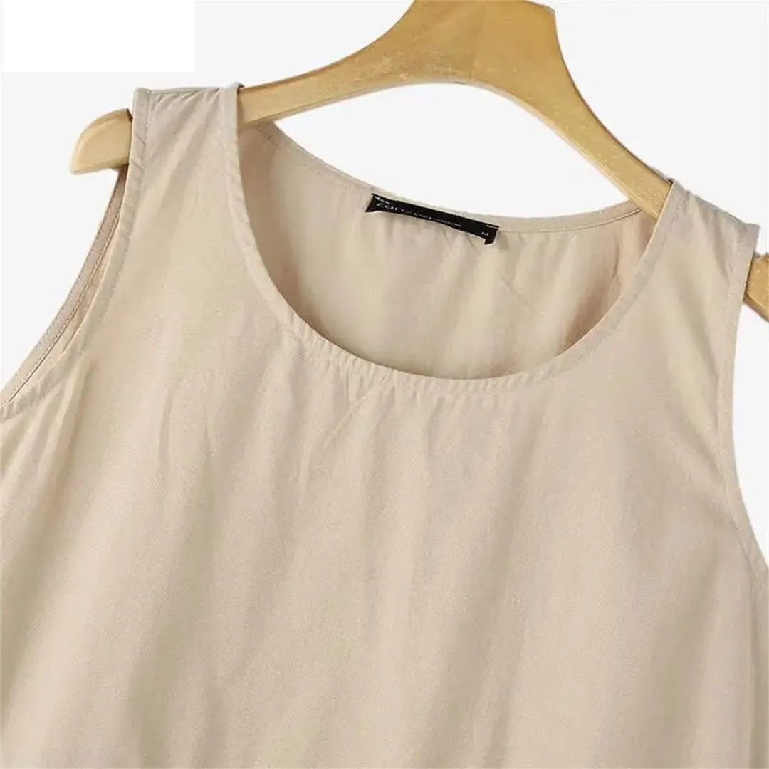 Women Sleeveless Striped Sundress Crew Neck Holiday Party Tanks Dress Work A-Line Loose Dresses