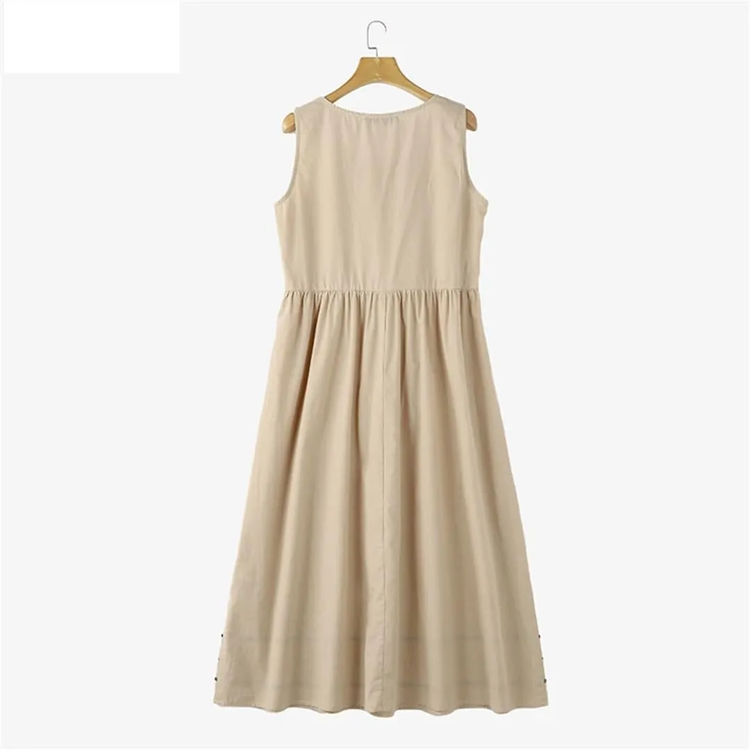 Women Sleeveless Striped Sundress Crew Neck Holiday Party Tanks Dress Work A-Line Loose Dresses