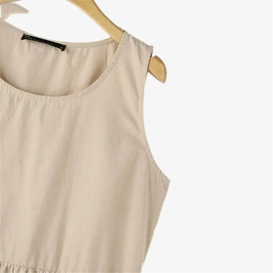 Women Sleeveless Striped Sundress Crew Neck Holiday Party Tanks Dress Work A-Line Loose Dresses