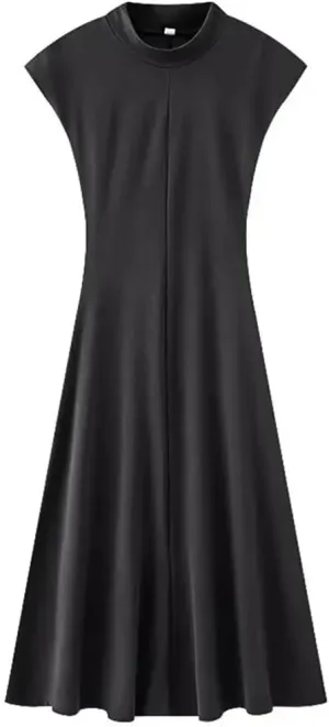 Women Soft Comfortable Sleeveless Dress Solid Color Draped Off-Shoulder Slim Midi Dresses