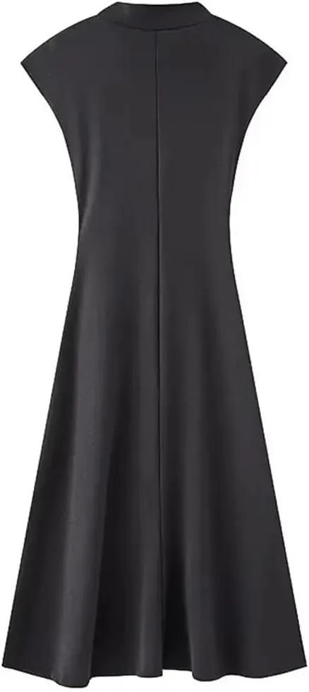 Women Soft Comfortable Sleeveless Dress Solid Color Draped Off-Shoulder Slim Midi Dresses