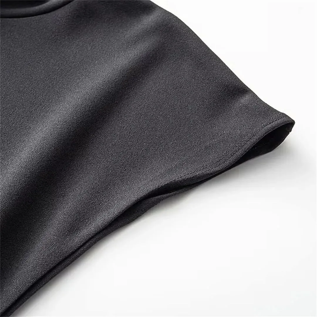 Women Soft Comfortable Sleeveless Dress Solid Color Draped Off-Shoulder Slim Midi Dresses