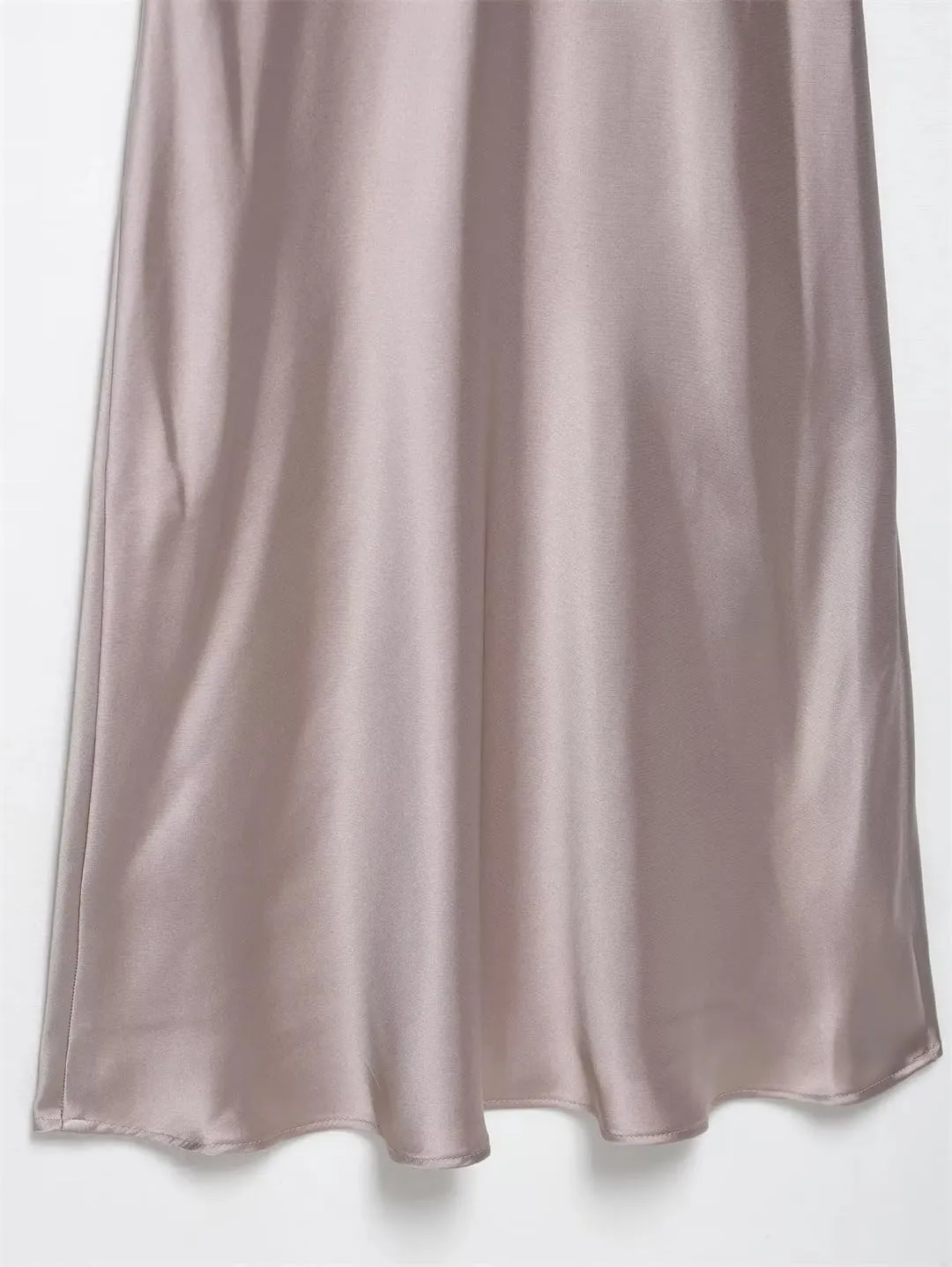 Women Solid Color Short Sleeve Satin Midi Dress Casual Slim V Neck Draped A-Line Dresses